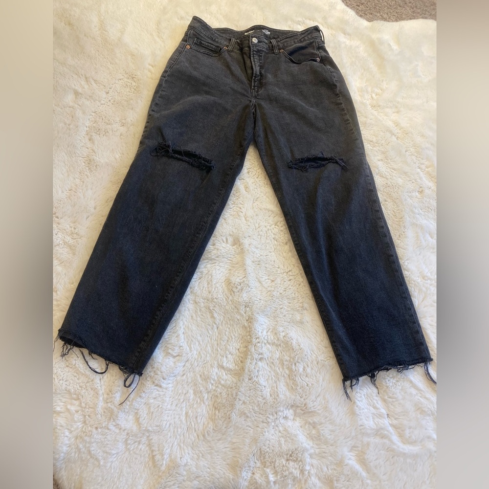 Old Navy O.G. Loose High Rise Black Distressed Jeans Women’s 14 Wide Leg Denim